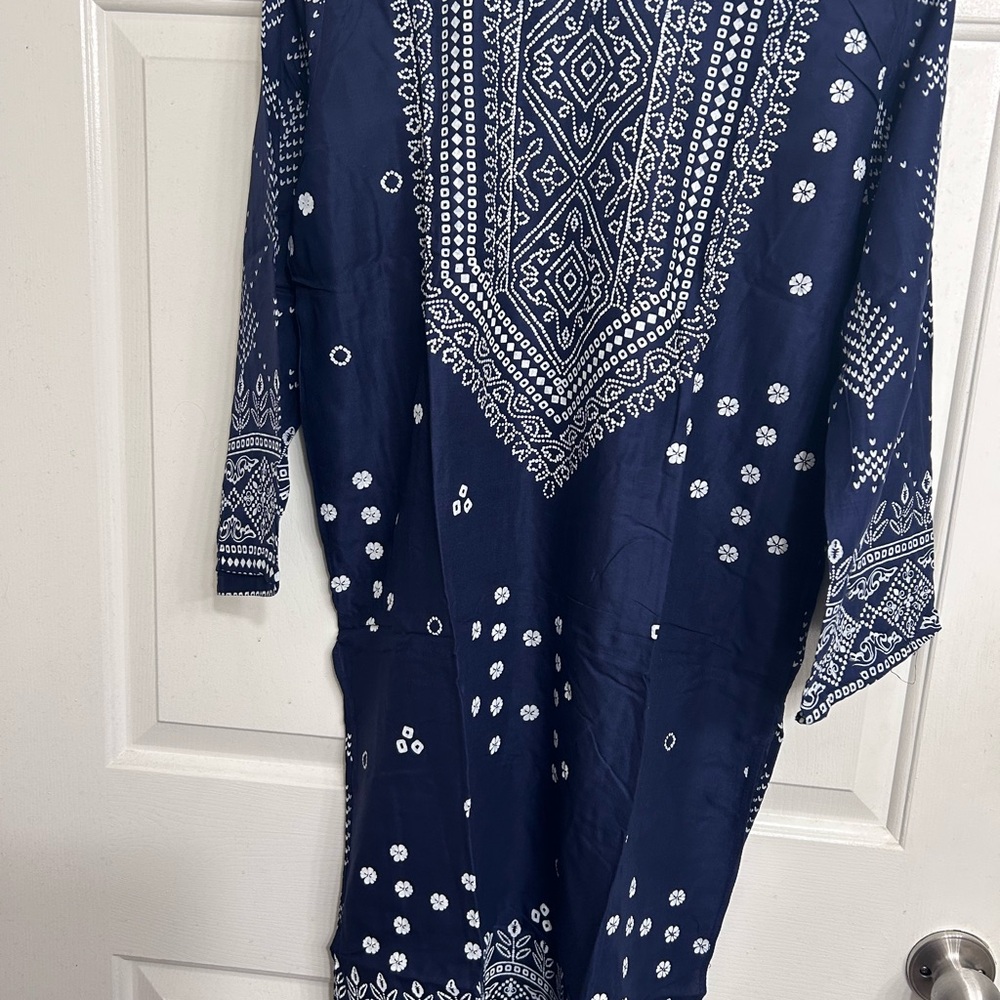 Navy Blue Maxi Dress with White Patterns
